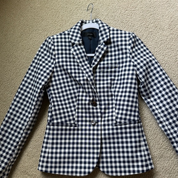 NWOT J.Crew Navy Gingham Checkered Blazer - Picture 3 of 7
